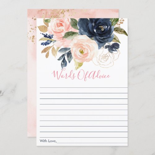 Blush  Navy Floral Bridal Shower Advice Cards