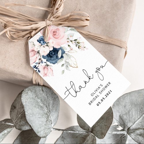 Blush navy floral bridal shower gift tags