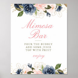 blush &amp; navy floral bridal shower mimosa bar sign