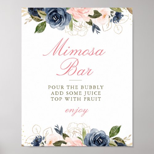 blush  navy floral bridal shower mimosa bar sign