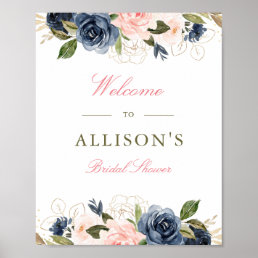blush &amp; navy floral bridal shower welcome sign