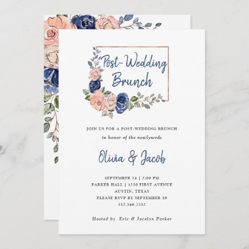 Blush Navy Floral Geometric  Post Wedding Brunch Invitation