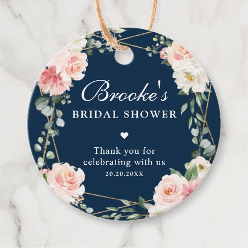 Blush Navy Floral Gold  Bridal Shower Thank you    Favor Tags