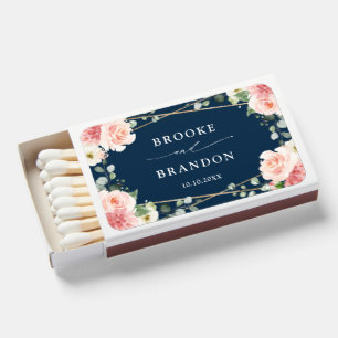 Blush Navy Floral Gold Geometric Botanical Wedding Matchboxes