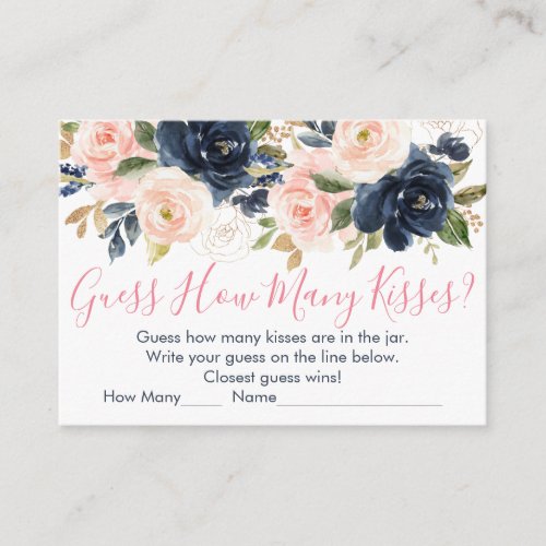 Blush  Navy Floral Guess How Many Kisses Game Enclosure Card