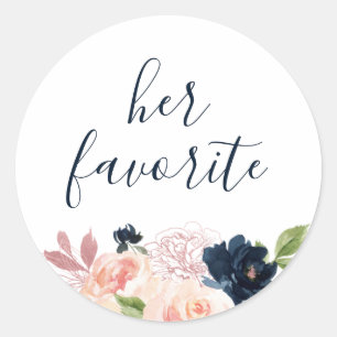 Blush & Navy Floral Her Favorite Favor Classic Round Sticker