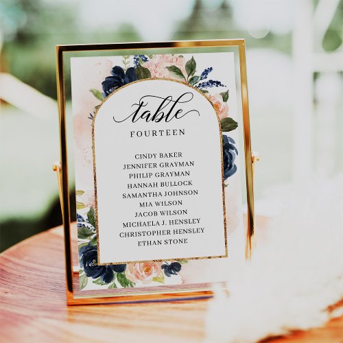 Blush Navy Floral Table Number Seating Chart Cards