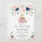 Blush Navy Floral Travel Adventure Bridal Shower Invitation (Front)