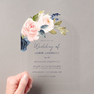 Blush Navy Floral Wedding Arch Acrylic Invitations