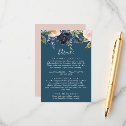 Blush  Navy Flowers Blue Details Enclosure Card