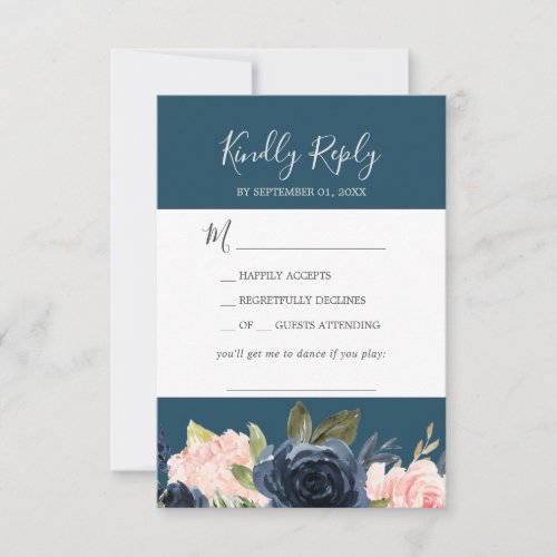 Blush  Navy Flowers Blue Song Request RSVP Card