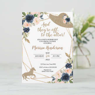 Blush & Navy Flowers Kentucky Derby Bridal Shower Invitation