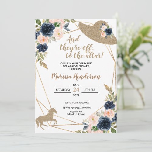 Blush  Navy Flowers Kentucky Derby Bridal Shower Invitation