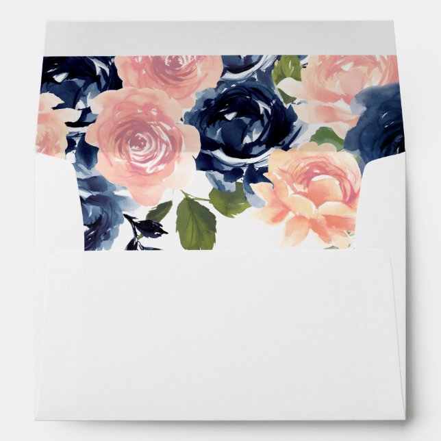 Blush & Navy Flowers Wedding Engagement Bridal Envelope (Back (Bottom))