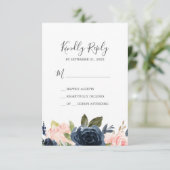 Blush & Navy Flowers | White Simple RSVP Card (Standing Front)