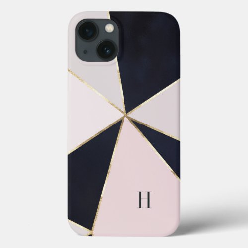 Blush  Navy Geometric Colorblock Monogram iPhone 13 Case