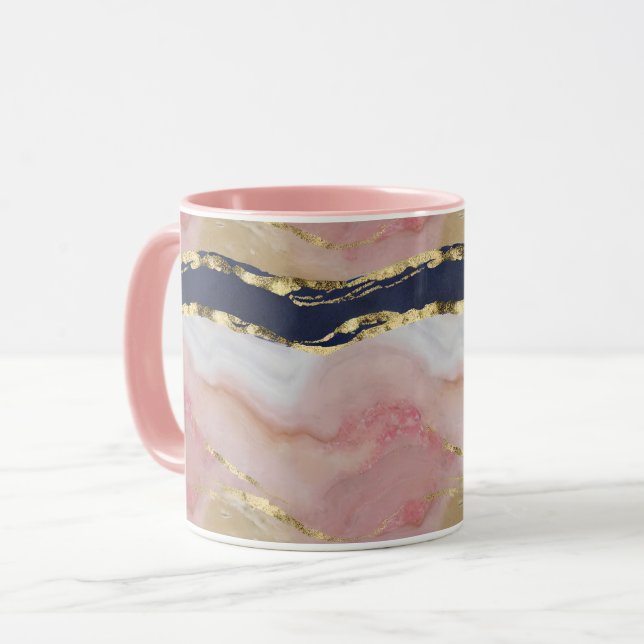 Blush, Navy, Gold Marble Mug (Front Left)