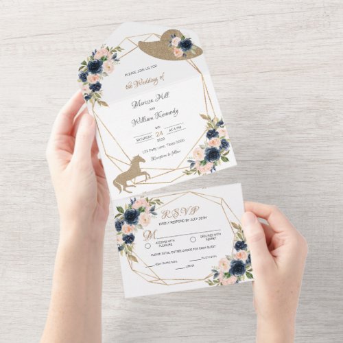 Blush  Navy Kentucky Derby Wedding Invitations