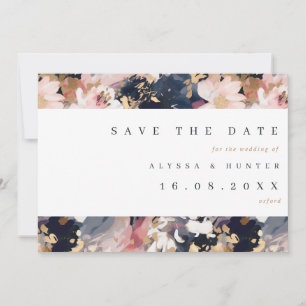 Blush & Navy Painterly Floral QR Code Wedding Save The Date
