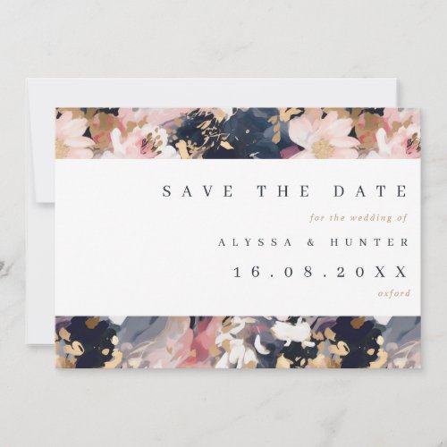 Blush  Navy Painterly Floral QR Code Wedding Save The Date