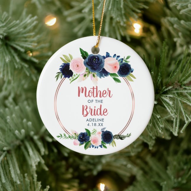 Blush Navy Roses Personalized Mother of the Groom Ceramic Ornament (Tree)