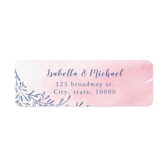 Blush navy rustic floral return address label (Front)