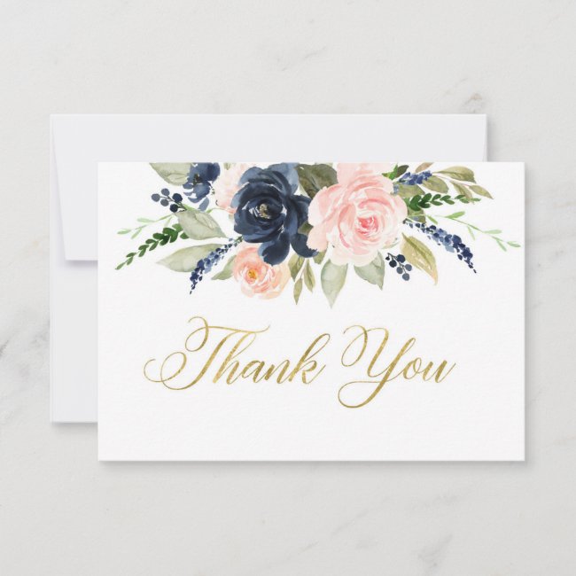 Blush navy thank you card floral baby shower card