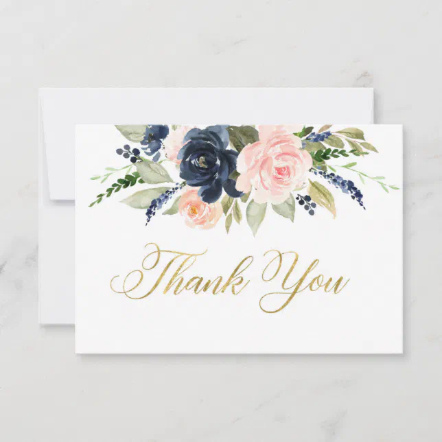 Blush navy thank you card, floral baby shower card | Zazzle
