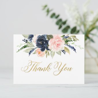 Blush navy thank you card, floral baby shower card | Zazzle