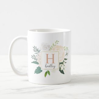 Blush Neutral Blooms | Elegant Floral Monogram Coffee Mug