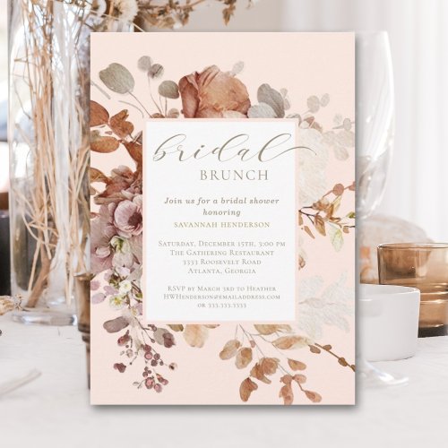 Blush Neutral Floral Bridal Brunch Shower Invitation