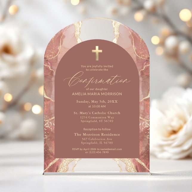 Blush Neutral Gold Agate Confirmation Modern Acrylic Invitations (Creator Uploaded)
