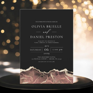 Blush Neutral Gold Agate Elegant Modern Wedding Invitation
