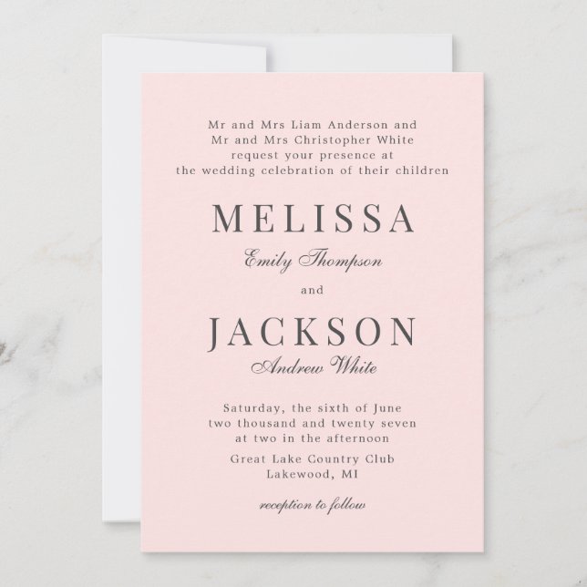 Blush Neutral Refined Classic Wedding Invitation  (Front)