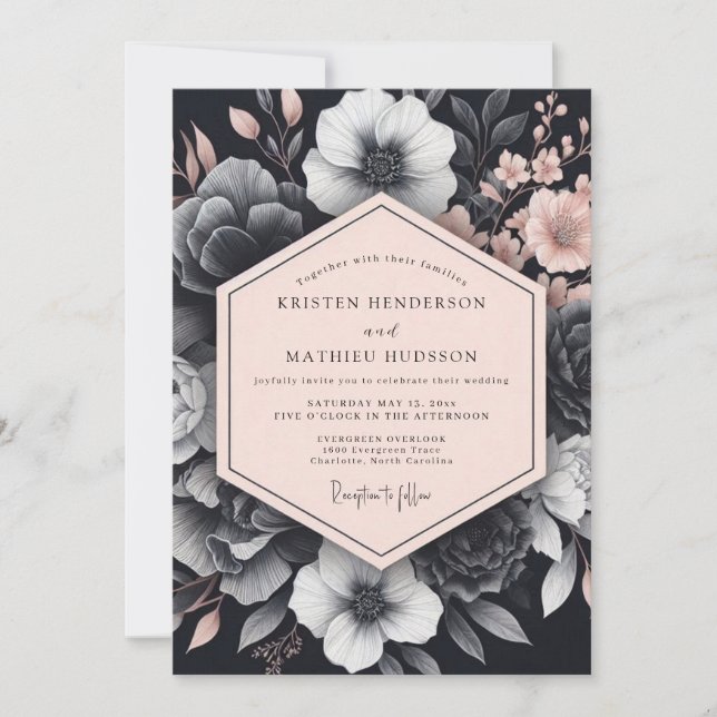 Blush Noir Chiaroscuro Flora Wedding Invitation (Front)