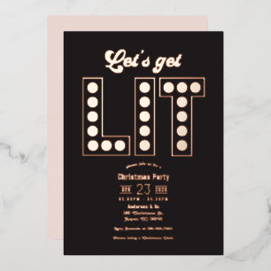 Blush Noir Let's Get Lit Retro Christmas Party Foil Invitation