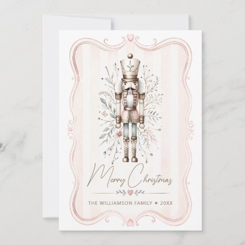 Blush Nutcracker Christmas Card Pink Heart Frame
