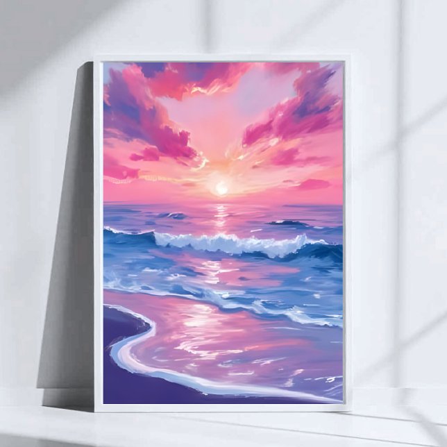 Blush Ocean Sunset Waves Watercolor Art Poster (Creator Uploaded)