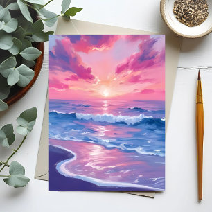 Blush Ocean Sunset Waves Watercolor Card