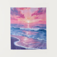 Blush Ocean Sunset Waves Watercolor