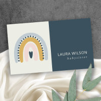 BLUSH OCHRE NAVY SCANDI HEART RAINBOW BABYSITTER BUSINESS CARD