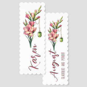 Blush of August: Gladiolus & Peridot Keepsake  Bookmarks