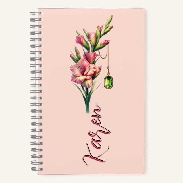 Blush of August: Gladiolus & Peridot Keepsake  Notebook (Front)