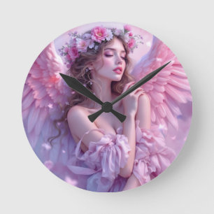 Blush of Heaven: The Angel of Petal Skies Round Clock