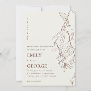 BLUSH OFF WHITE LINE DRAWING FLORAL WEDDING INVITE