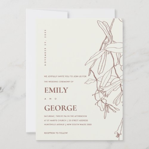 BLUSH OFF WHITE LINE DRAWING FLORAL WEDDING INVITE