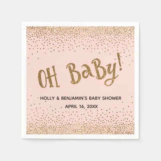 Blush "Oh Baby!" Gold Glitter Confetti Names, Date Napkins Zazzle