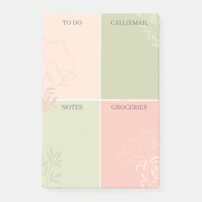 Blush & Olive Floral Line Art To Do Notes (Front)