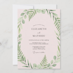 Blush Olive Foliage Eucalyptus Wedding Invitation