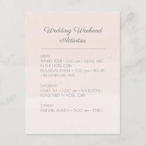 Blush Ombre Wedding Activities Enclosure Card